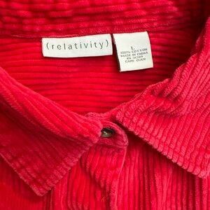 Relativity Corduroy Cotton Shacket Shirt Button Up Red Women’s